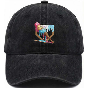 Baseball Home Ice Cream Dripping Washed Cotton Baseball Cap TS02 Washed Cap Universal Fit Black Print Your Wear