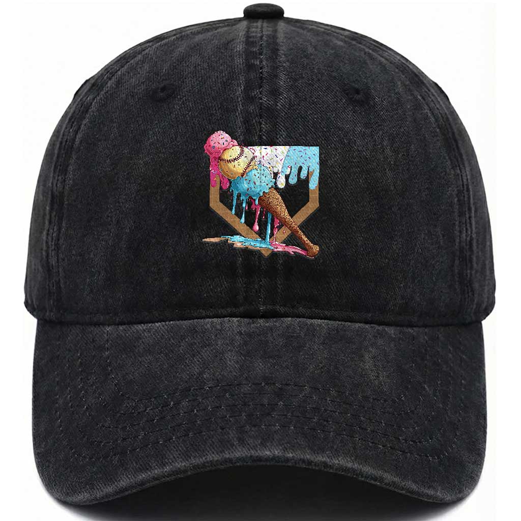 Baseball Home Ice Cream Dripping Washed Cotton Baseball Cap TS02 Washed Cap Universal Fit Black Print Your Wear