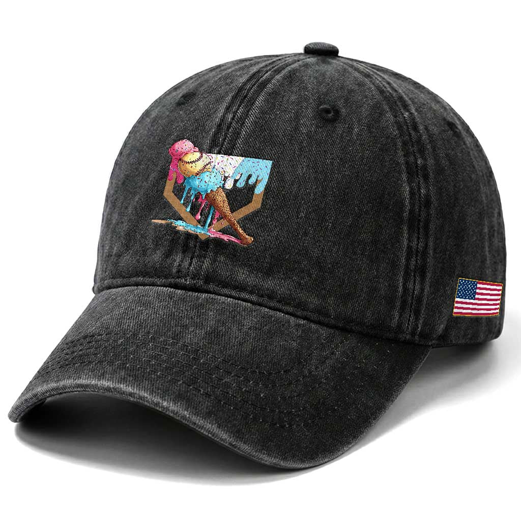 Baseball Home Ice Cream Dripping Washed Cotton Baseball Cap TS02 Print Your Wear