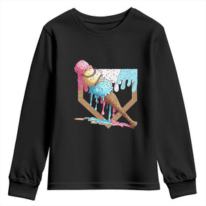 Baseball Home Ice Cream Dripping Youth Sweatshirt TS02 Black Print Your Wear
