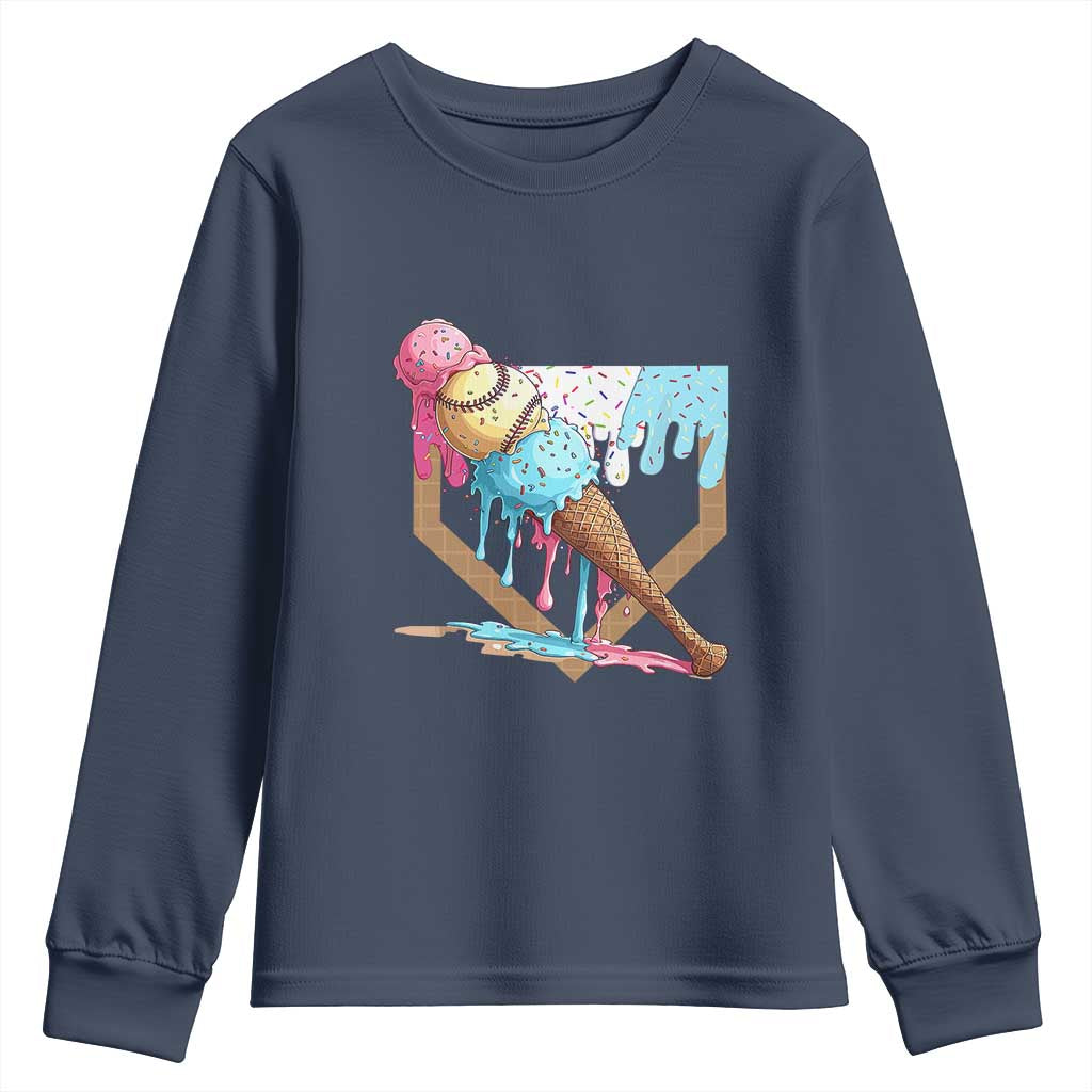 Baseball Home Ice Cream Dripping Youth Sweatshirt TS02 Navy Print Your Wear