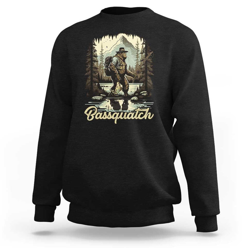 Funny Fishing Sweatshirt Bigfoot Fishing Outdoor Bigfoot Team Sasquatch Hunting Fishing Gifts For Men Women Fisherman TS02 Black Print Your Wear