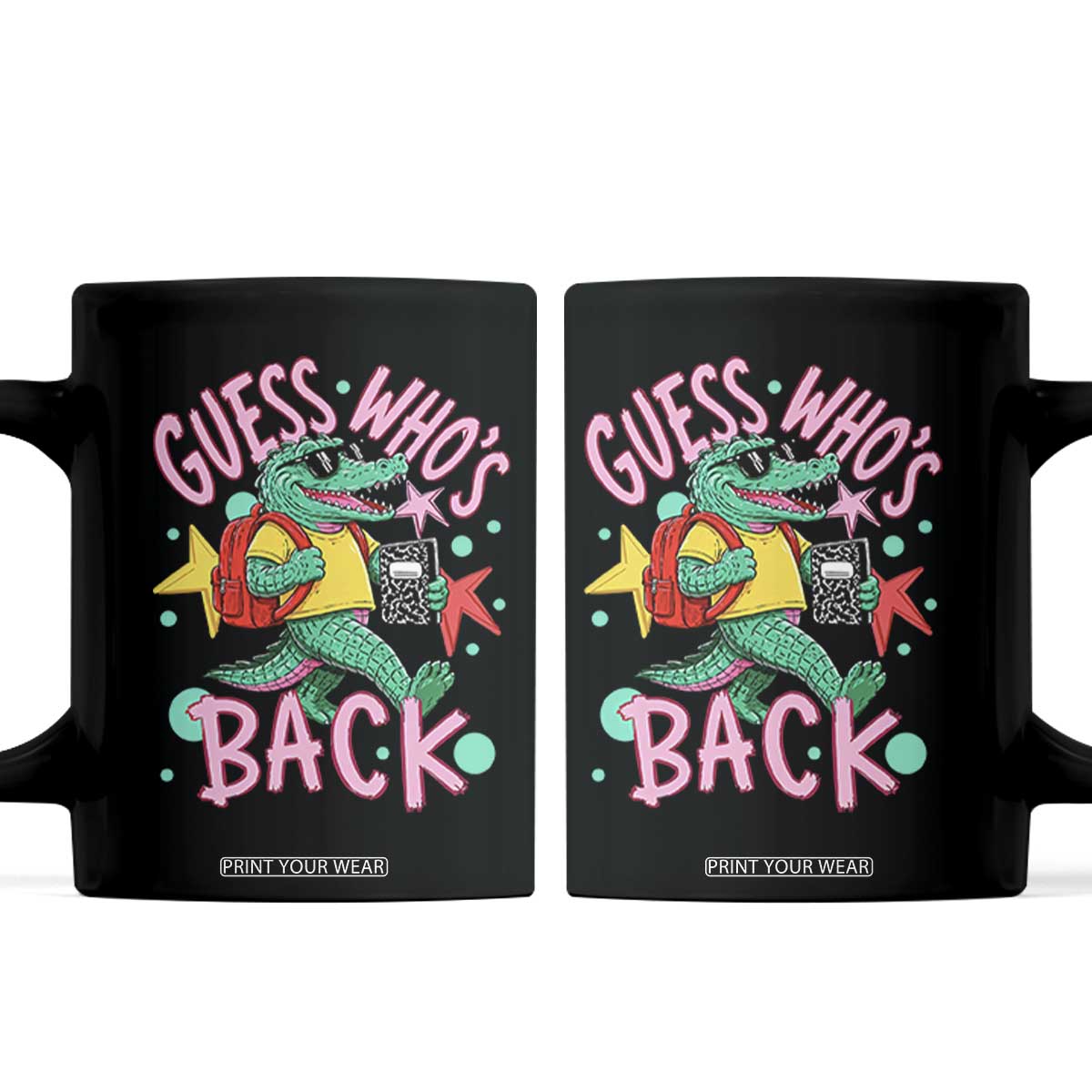 Funny Retro Alligator First Day of School Coffee Mug Guess Who is Back Cute Kids Gift TS02 Black Print Your Wear