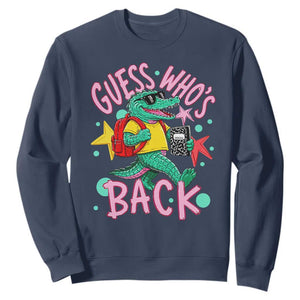 Funny Retro Alligator First Day of School Sweatshirt Guess Who is Back Cute Kids Gift TS02 Navy Print Your Wear