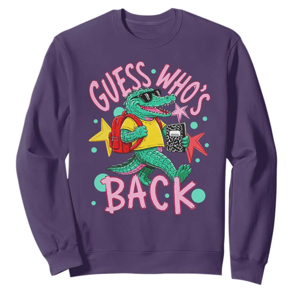 Funny Retro Alligator First Day of School Sweatshirt Guess Who is Back Cute Kids Gift TS02 Purple Print Your Wear