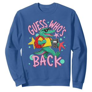 Funny Retro Alligator First Day of School Sweatshirt Guess Who is Back Cute Kids Gift TS02 Royal Blue Print Your Wear