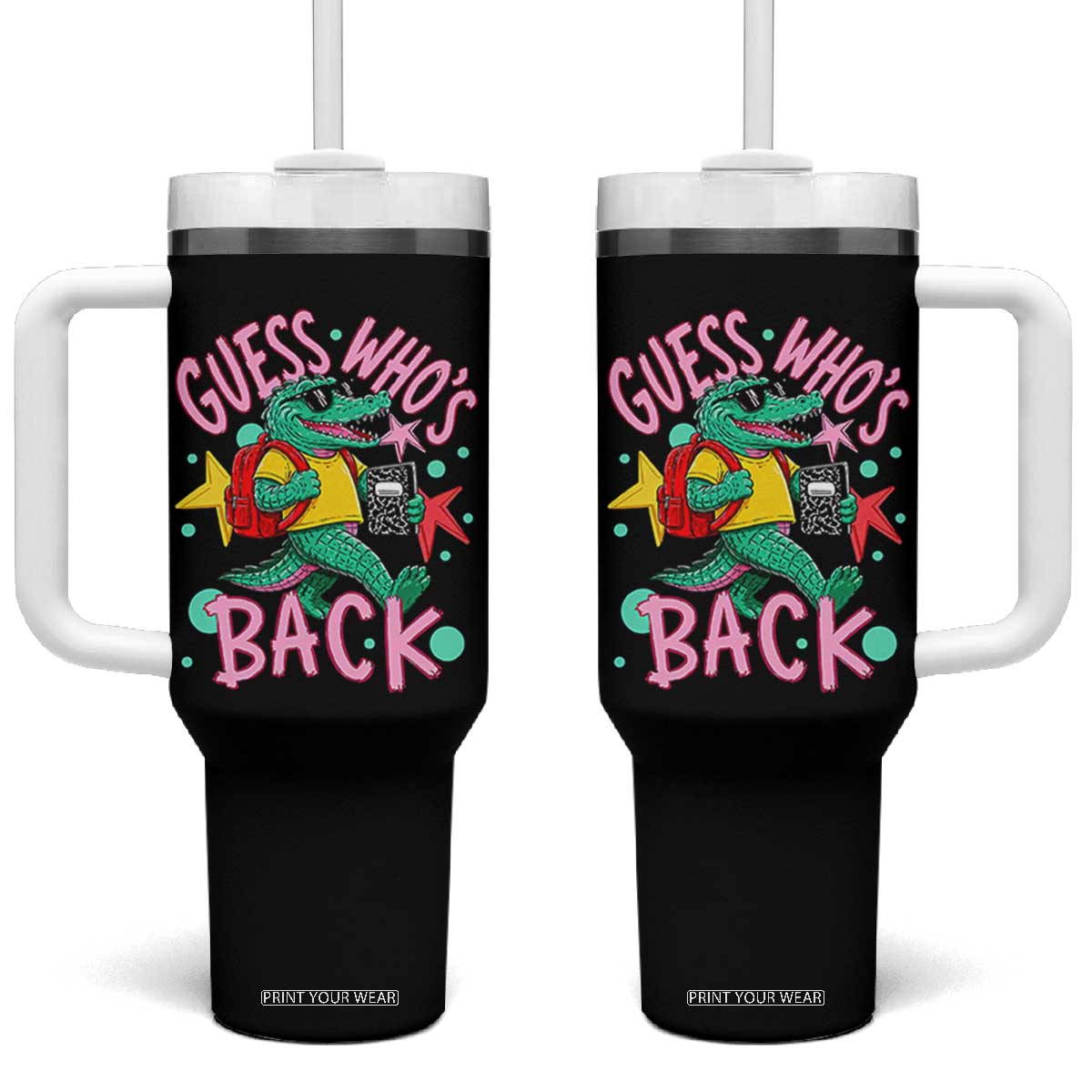 Funny Retro Alligator First Day of School Tumbler With Handle Guess Who is Back Cute Kids Gift TS02 One Size: 40 oz Black Print Your Wear