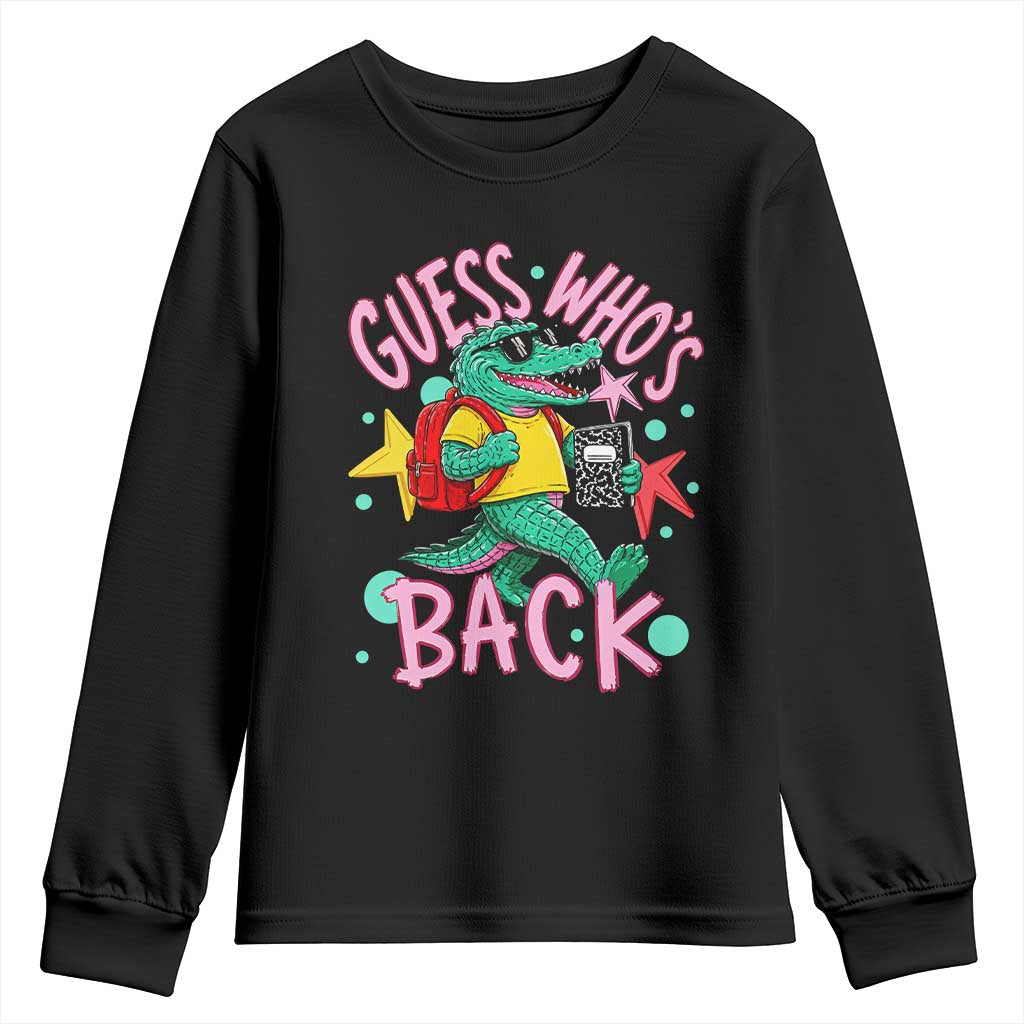 Funny Retro Alligator First Day of School Youth Sweatshirt Guess Who is Back Cute Kids Gift TS02 Black Print Your Wear
