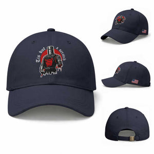 Funny One Arm Knight Medieval Baseball Cap Tis But A Scratch Classic Dark Humor Parody TS02 Baseball Cap Universal Fit Navy Print Your Wear