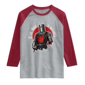 Funny One Arm Knight Medieval Raglan Shirt Tis But A Scratch Classic Dark Humor Parody TS02 Heather Gray Heather Red Print Your Wear