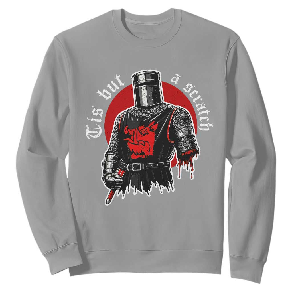 Funny One Arm Knight Medieval Sweatshirt Tis But A Scratch Classic Dark Humor Parody TS02 Sport Gray Print Your Wear