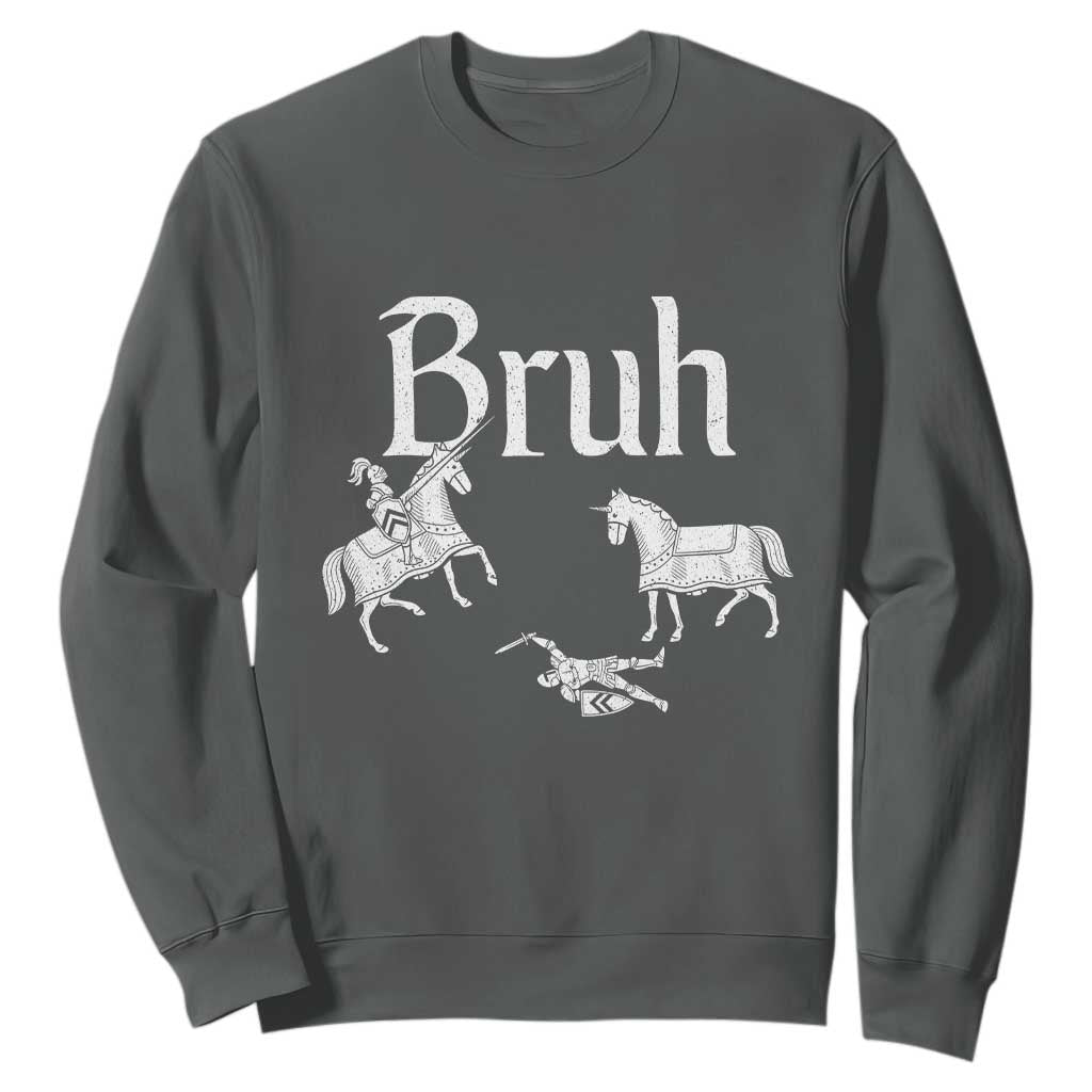 Funny Bruh Medieval Jousting Fallen Knight Graphic Sweatshirt Sarcastic Renaissance Faire Meme TS02 Dark Heather Print Your Wear