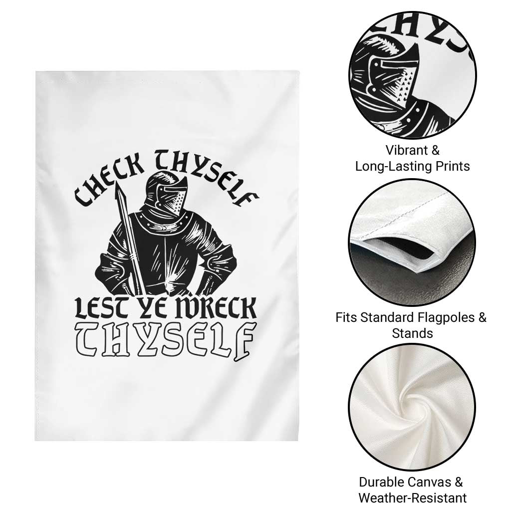 Funny Medieval Hip Hop Old English Parody Garden Flag Check Thyself Lest Ye Wreck Thyself TS02 Print Your Wear