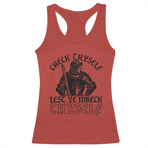 Funny Medieval Hip Hop Old English Parody Racerback Tank Top Check Thyself Lest Ye Wreck Thyself TS02 Red Print Your Wear