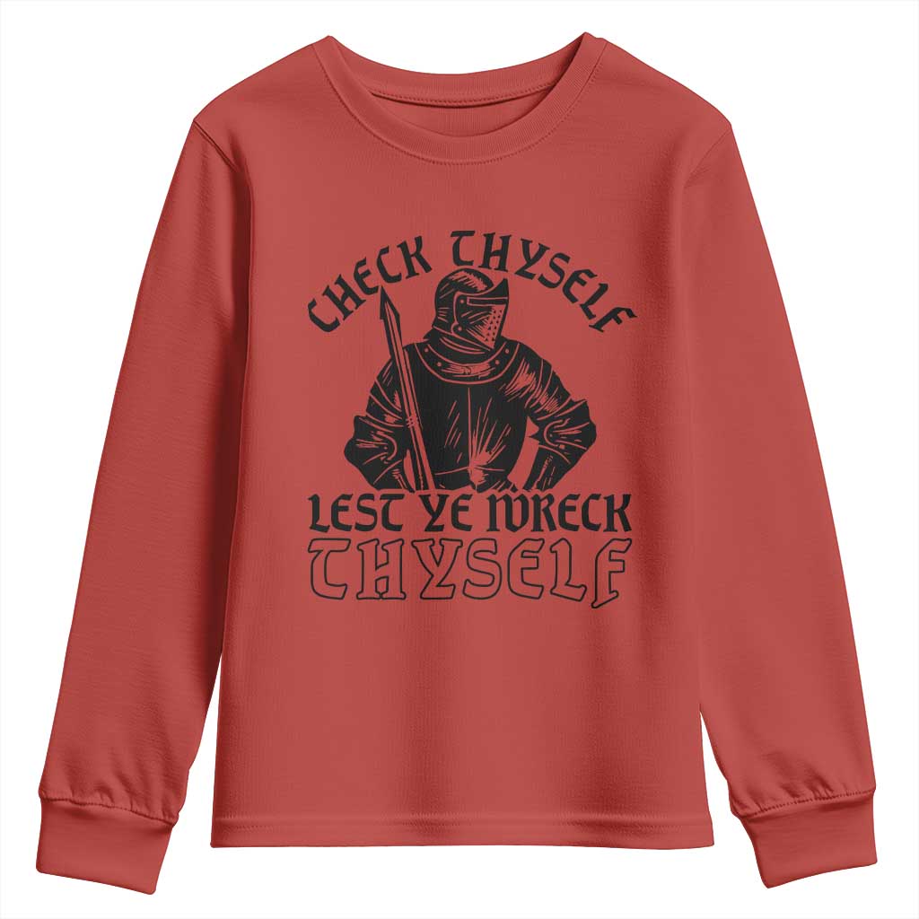 Funny Medieval Hip Hop Old English Parody Youth Sweatshirt Check Thyself Lest Ye Wreck Thyself TS02 Red Print Your Wear