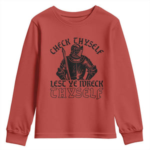 Funny Medieval Hip Hop Old English Parody Youth Sweatshirt Check Thyself Lest Ye Wreck Thyself TS02 Red Print Your Wear