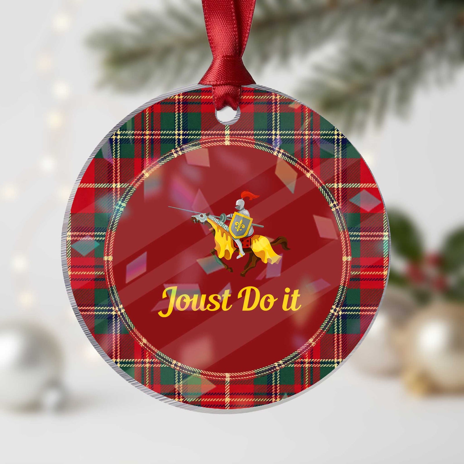 Funny Joust Do It Medieval Knight Horse Graphic Holographic Acrylic Ornament Jousting Renaissance Faire Parody