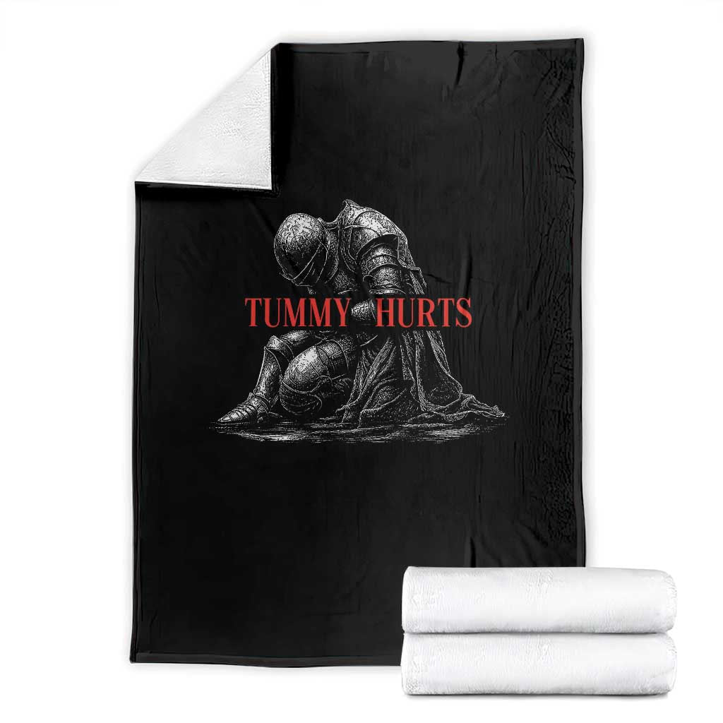 Funny Tummy Hurts Knight Graphic Throw Blanket Warrior Medieval Sarcastic Dark Fantasy Slumped Renaissance Meme TS02 Black Print Your Wear