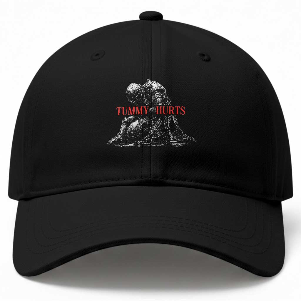 Funny Tummy Hurts Knight Graphic Baseball Cap Warrior Medieval Sarcastic Dark Fantasy Slumped Renaissance Meme TS02 Print Your Wear
