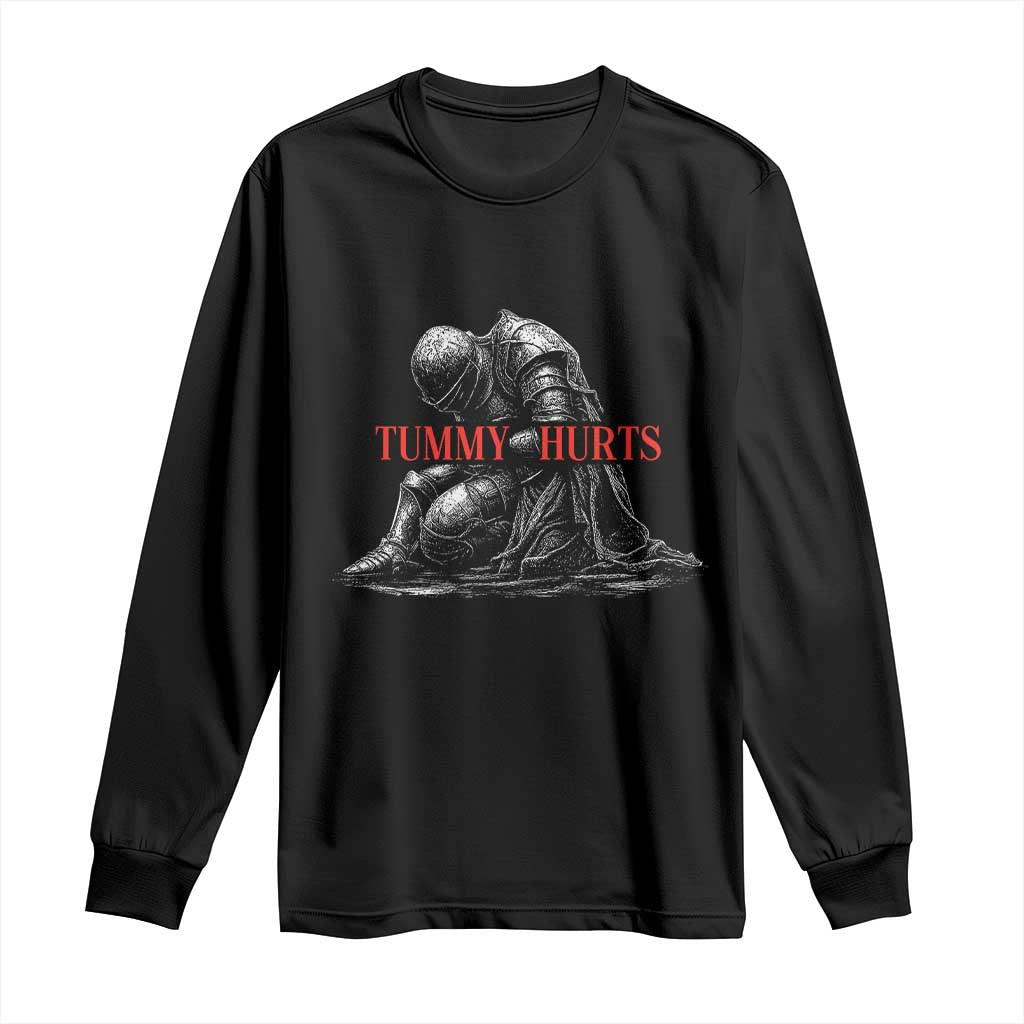 Funny Tummy Hurts Knight Graphic Long Sleeve Shirt Warrior Medieval Sarcastic Dark Fantasy Slumped Renaissance Meme TS02 Black Print Your Wear
