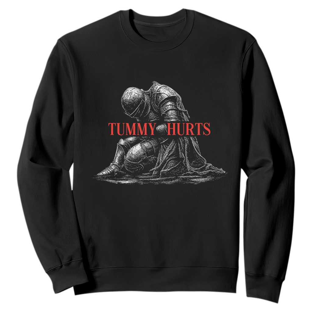 Funny Tummy Hurts Knight Graphic Sweatshirt Warrior Medieval Sarcastic Dark Fantasy Slumped Renaissance Meme TS02 Black Print Your Wear