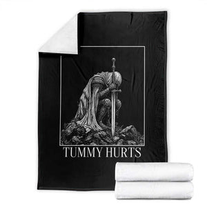 Dramatic Tummy Hurts Kneeling Knight Graphic Throw Blanket Funny Medieval Sarcastic Renaissance Fantasy Meme TS02 Black Print Your Wear
