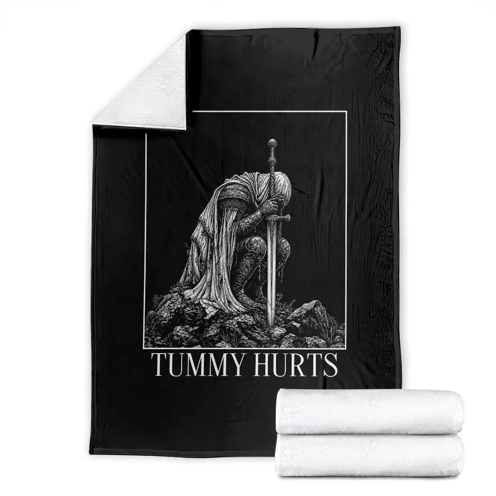 Dramatic Tummy Hurts Kneeling Knight Graphic Throw Blanket Funny Medieval Sarcastic Renaissance Fantasy Meme TS02 Black Print Your Wear