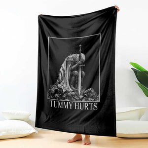 Dramatic Tummy Hurts Kneeling Knight Graphic Throw Blanket Funny Medieval Sarcastic Renaissance Fantasy Meme TS02 Print Your Wear
