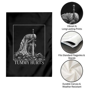 Dramatic Tummy Hurts Kneeling Knight Graphic Garden Flag Funny Medieval Sarcastic Renaissance Fantasy Meme TS02 Print Your Wear