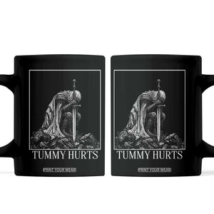 Dramatic Tummy Hurts Kneeling Knight Graphic Coffee Mug Funny Medieval Sarcastic Renaissance Fantasy Meme TS02 Black Print Your Wear