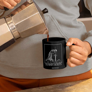Dramatic Tummy Hurts Kneeling Knight Graphic Coffee Mug Funny Medieval Sarcastic Renaissance Fantasy Meme TS02 Print Your Wear