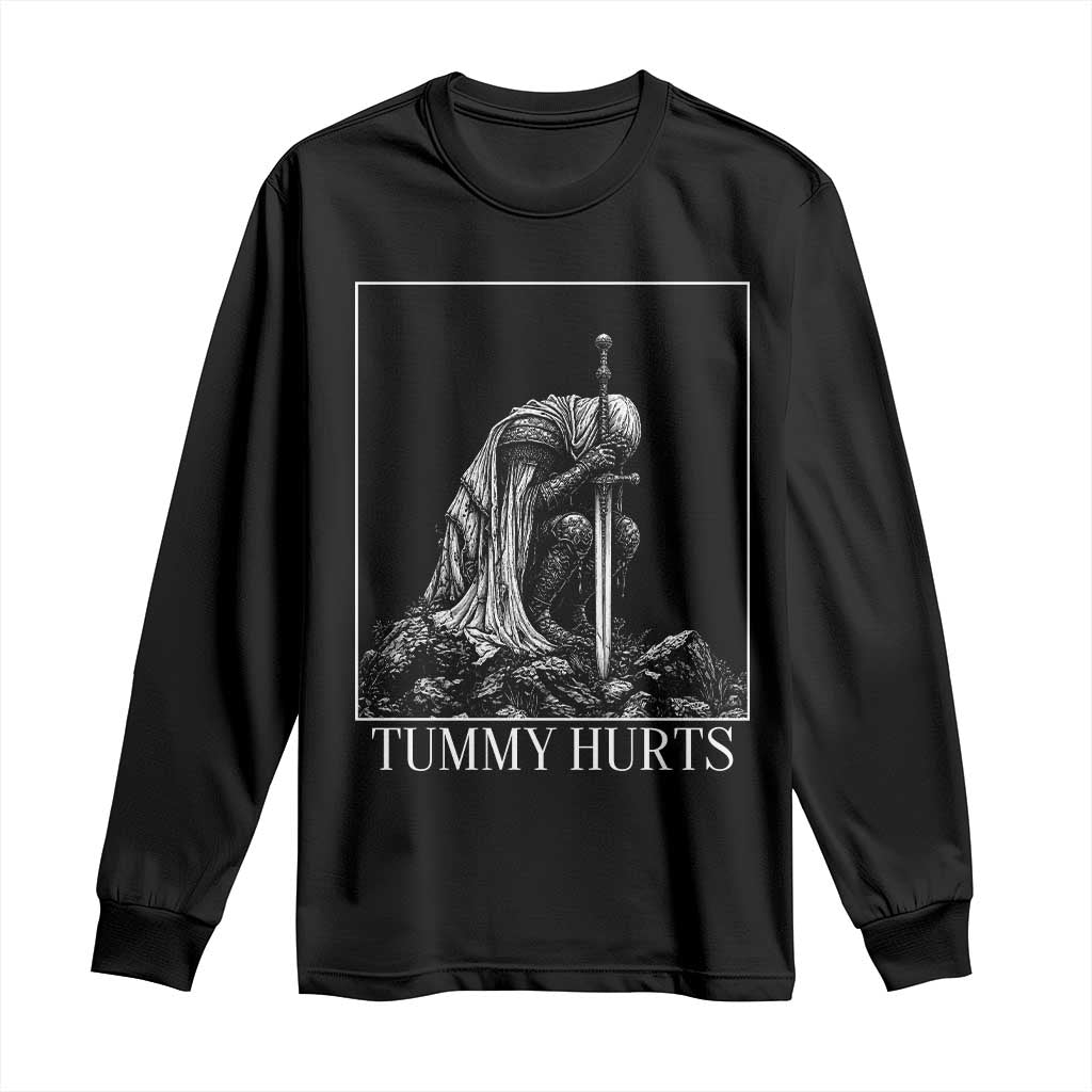 Dramatic Tummy Hurts Kneeling Knight Graphic Long Sleeve Shirt Funny Medieval Sarcastic Renaissance Fantasy Meme TS02 Black Print Your Wear