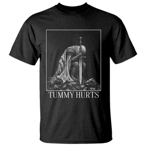 Dramatic Tummy Hurts Kneeling Knight Graphic T Shirt Funny Medieval Sarcastic Renaissance Fantasy Meme TS02 Black Print Your Wear
