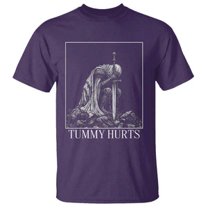 Dramatic Tummy Hurts Kneeling Knight Graphic T Shirt Funny Medieval Sarcastic Renaissance Fantasy Meme TS02 Purple Print Your Wear