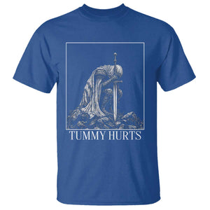 Dramatic Tummy Hurts Kneeling Knight Graphic T Shirt Funny Medieval Sarcastic Renaissance Fantasy Meme TS02 Royal Blue Print Your Wear