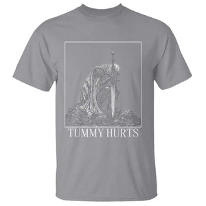 Dramatic Tummy Hurts Kneeling Knight Graphic T Shirt Funny Medieval Sarcastic Renaissance Fantasy Meme TS02 Sport Gray Print Your Wear