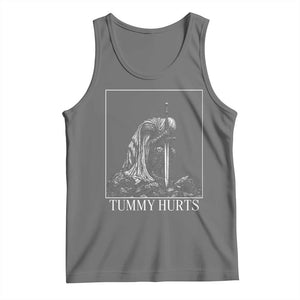 Dramatic Tummy Hurts Kneeling Knight Graphic Tank Top Funny Medieval Sarcastic Renaissance Fantasy Meme TS02 Black Heather Print Your Wear