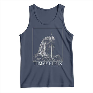 Dramatic Tummy Hurts Kneeling Knight Graphic Tank Top Funny Medieval Sarcastic Renaissance Fantasy Meme TS02 Navy Print Your Wear