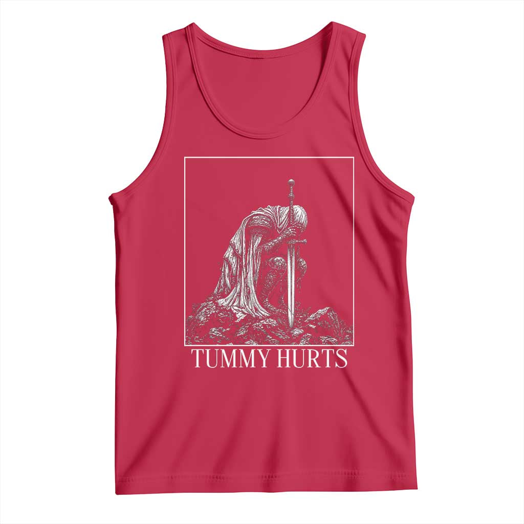 Dramatic Tummy Hurts Kneeling Knight Graphic Tank Top Funny Medieval Sarcastic Renaissance Fantasy Meme TS02 Red Print Your Wear