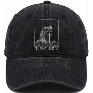 Dramatic Tummy Hurts Kneeling Knight Graphic Washed Cotton Baseball Cap Funny Medieval Sarcastic Renaissance Fantasy Meme TS02 Print Your Wear