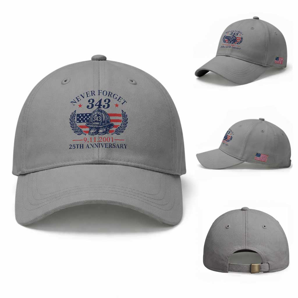 Firefighter Memorial Never Forget 343 Baseball Cap 25th Anniversary Patriotic Honor 9 11 Tribute TS02 Baseball Cap Universal Fit Sport Gray Print Your Wear