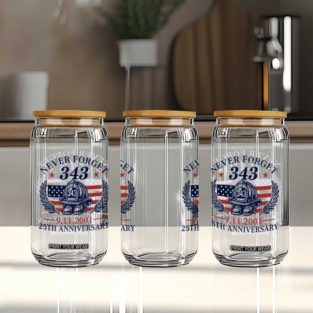 Firefighter Memorial Never Forget 343 Glass Can 25th Anniversary Patriotic Honor 9 11 Tribute TS02 Print Your Wear