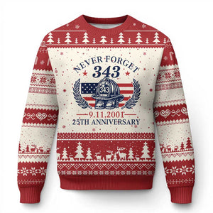 Firefighter Memorial Never Forget 343 Ugly Christmas Sweater 25th Anniversary Patriotic Honor 9 11 Tribute TS02 Beige Red Print Your Wear