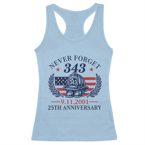 Firefighter Memorial Never Forget 343 Racerback Tank Top 25th Anniversary Patriotic Honor 9 11 Tribute TS02 Light Blue Print Your Wear