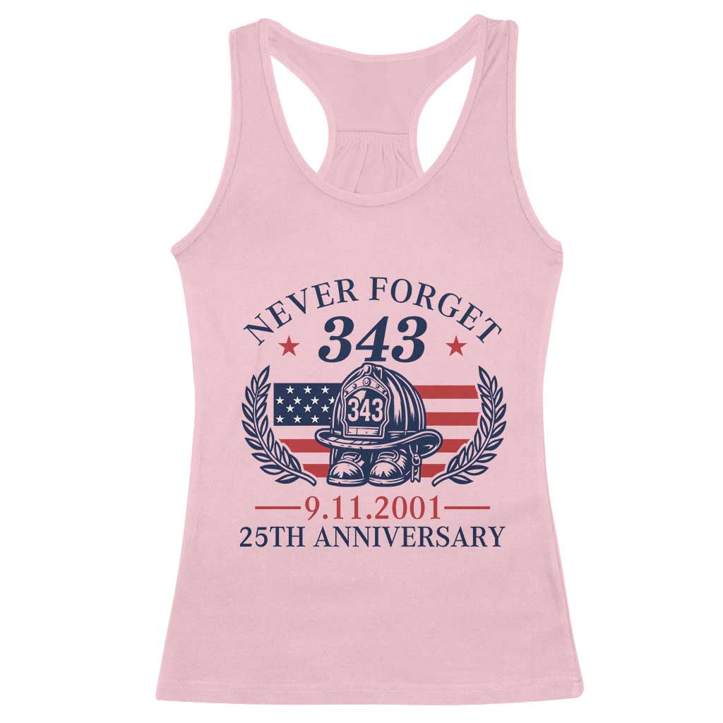 Firefighter Memorial Never Forget 343 Racerback Tank Top 25th Anniversary Patriotic Honor 9 11 Tribute TS02 Light Pink Print Your Wear