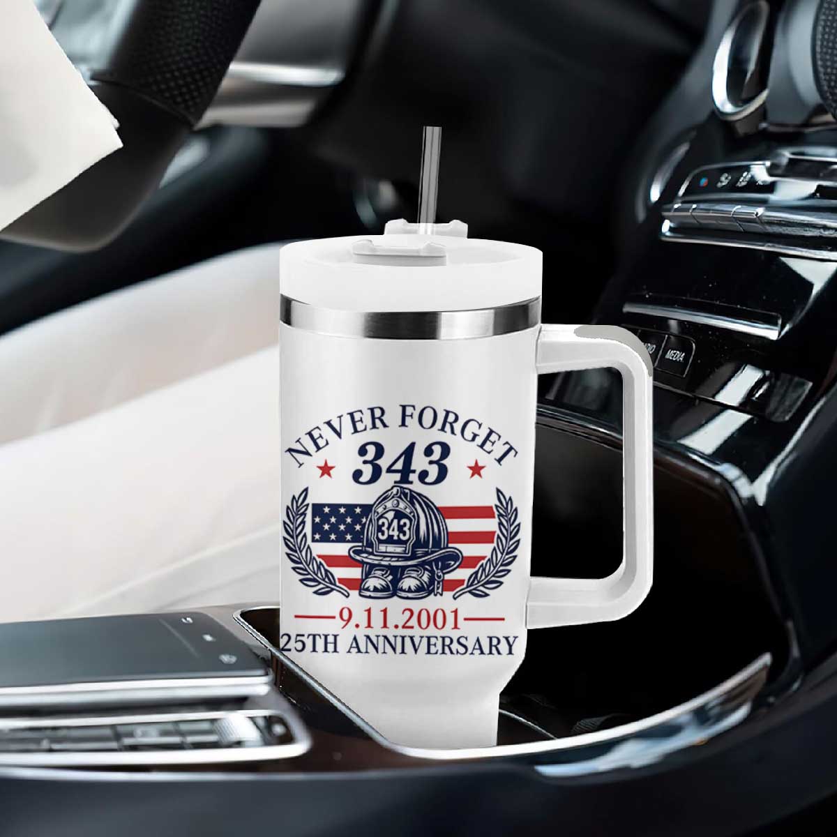Firefighter Memorial Never Forget 343 Tumbler With Handle 25th Anniversary Patriotic Honor 9 11 Tribute TS02 Print Your Wear