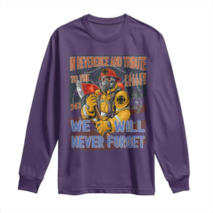 Firefighter Memorial In Reverence And Tribute Fallen Heroes 343 Long Sleeve Shirt We Will Never Forget Honor 9 11 TS02 Purple Print Your Wear
