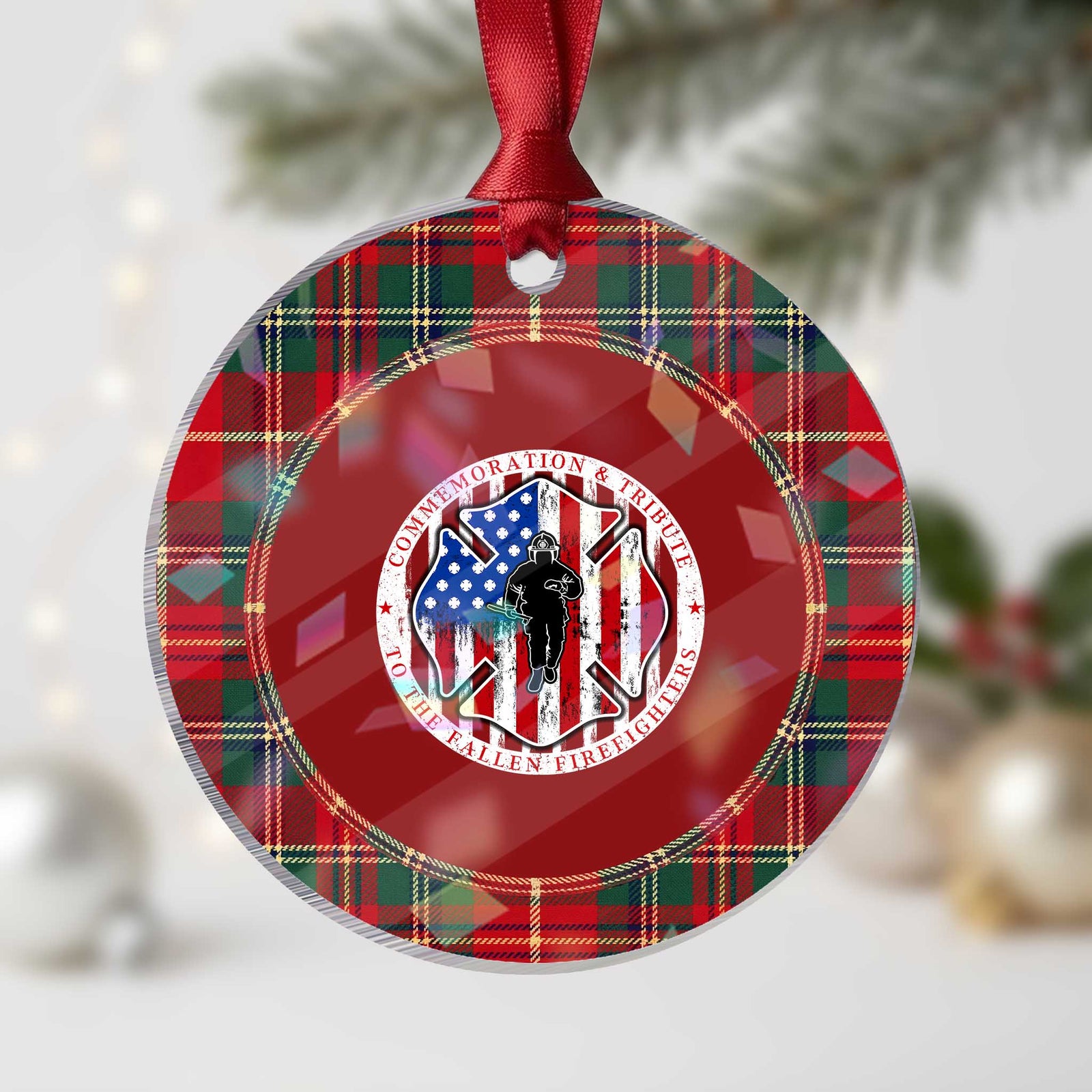 Commemoration Tribute Fallen Firefighters 9 11 Memorial Holographic Acrylic Ornament Maltese Cross Patriotic Honor Fallen Brothers