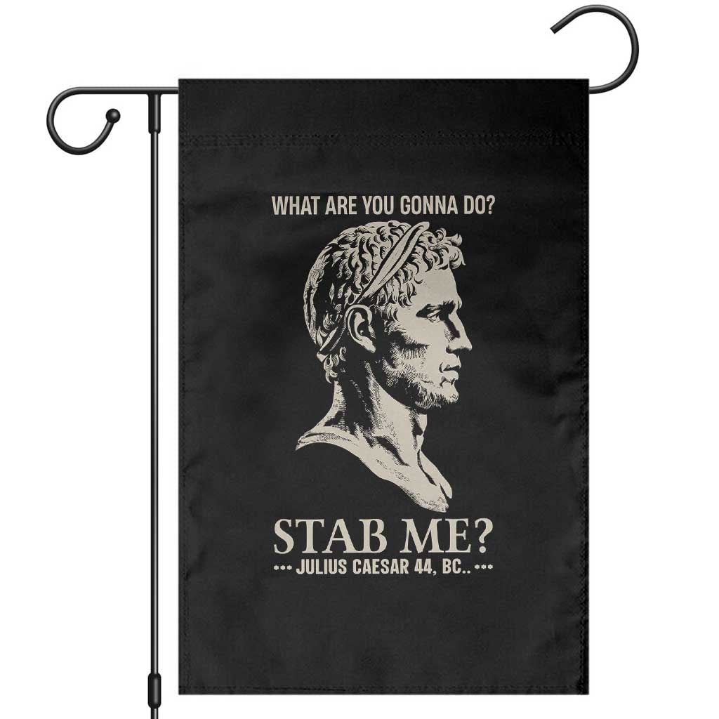 Julius Caesar 44 BC What Are You Gonna Do Stab Me Garden Flag Funny Ancient Roman Joke Dark History Humor