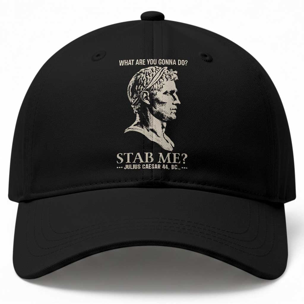 Julius Caesar 44 BC What Are You Gonna Do Stab Me Baseball Cap Funny Ancient Roman Joke Dark History Humor